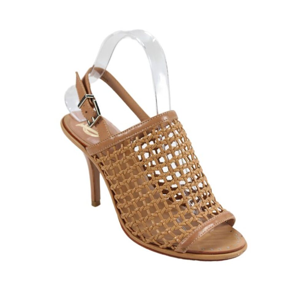 VC Signature Womens Leather Caged Slingbacks Sandal Heels Brown Size 7 Medium